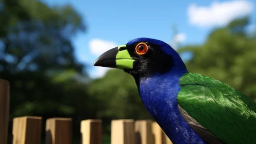 Blue and Green Bird on Wooden Fence - Unreal Engine Close-Up