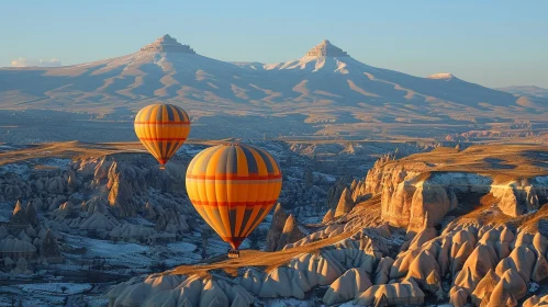 Breathtaking Hot Air Balloons Floating Over Mountain Fields in Turkey