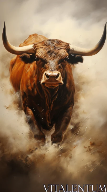 Brown Bull in Action: A Blend of Traditional and Modern Artistry AI Image