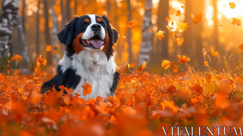 Joyful Dog Amidst Autumn Leaves AI Image