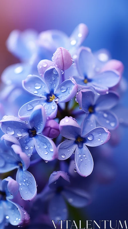 Captivating Blue Flowers Adorned with Water Drops AI Image