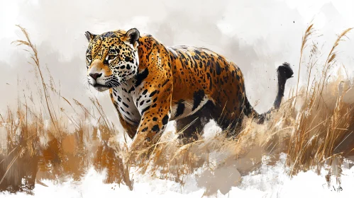 Powerful Jaguar in Tall Grass