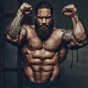 Strong Bearded Man Displaying Physique