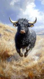 Bull in Motion Amongst Golden Fields