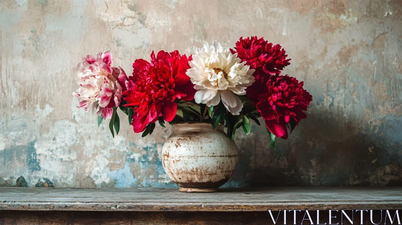 AI ART Rustic Floral Still Life with Peonies