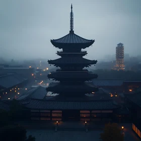Misty Pagoda: A Cityscape View
