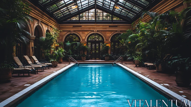 Elegant Indoor Pool with Glass Roof AI Image