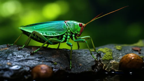 Green Grasshopper in Natural Environment - A Forestpunk Aesthetic