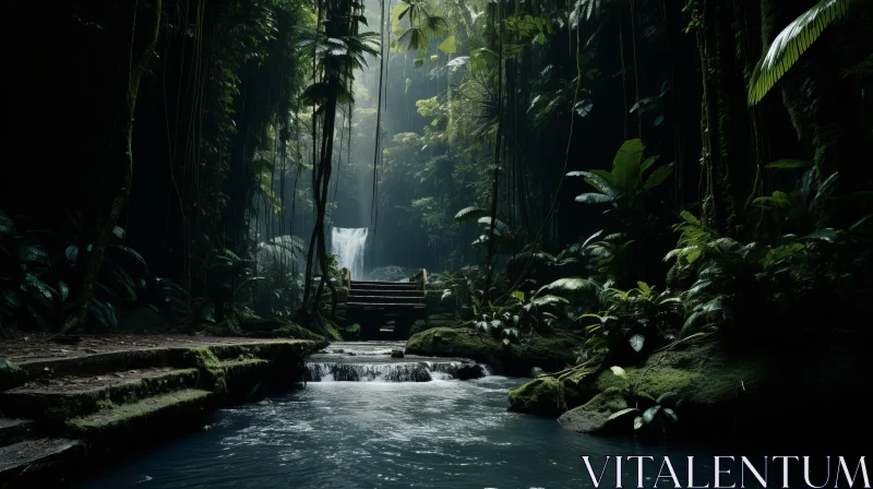 Lush Jungle Stream: A Paradise Captured in Matte Painting AI Image