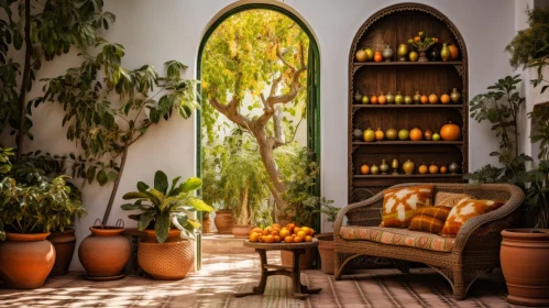Mediterranean-style Indoor Outdoor Patio with Citrus Trees