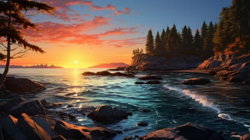 Ocean Shore Sunrise: A Detailed Illustration of Marine Beauty