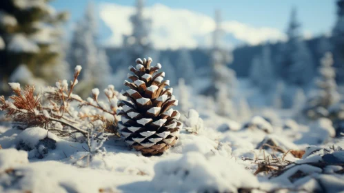 Winter Wonderland: Pine Cone in Snowy Field