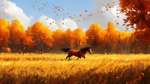 Horse in Autumn Landscape