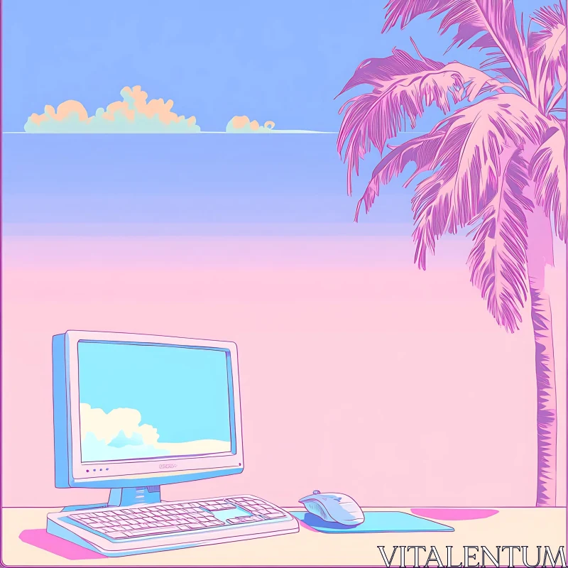 Pastel Minimalist Workspace at Sunset AI Image