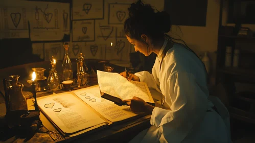 Alchemist Study with Woman Writing