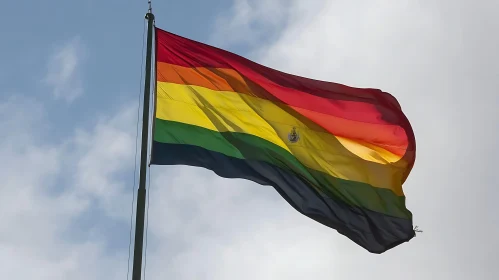 Colorful Flag Against a Cloudy Sky