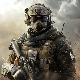 Camouflaged Soldier with Weapon