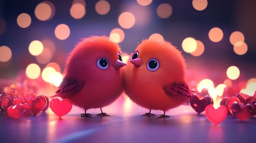 Birds in Love with Hearts