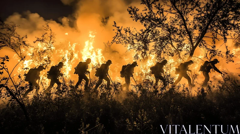 Firefighters Amidst a Raging Wildfire AI Image