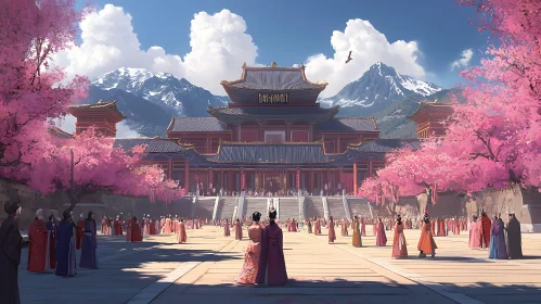 Asian Palace with Cherry Blossoms