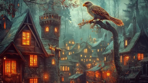 Eagle Overlooking Cozy Village