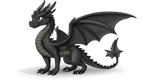 Cute Black Dragon Cartoon Illustration