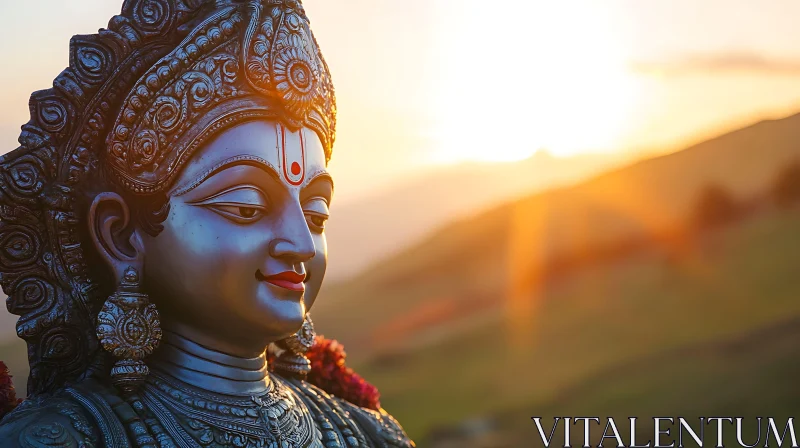 Serene Statue at Sunset AI Image