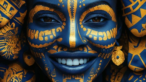 Blue and Gold Painted Woman