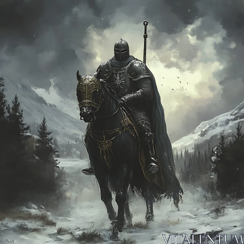 AI ART Armored Knight Riding Through Winter