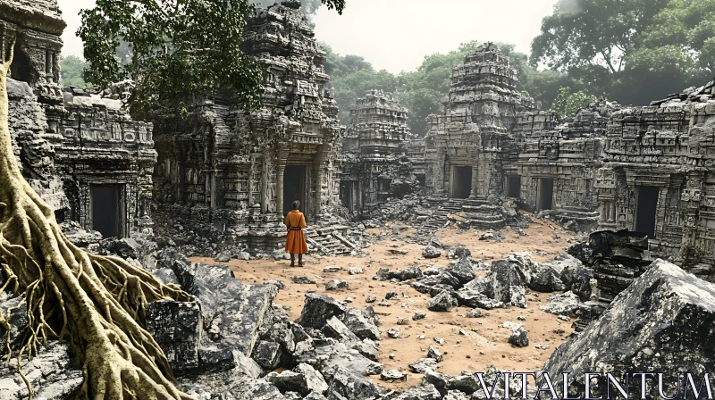 Ancient Temple Ruins with Monk AI Image