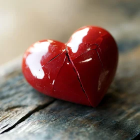 Cracked Heart on Wood: A Symbol of Heartbreak