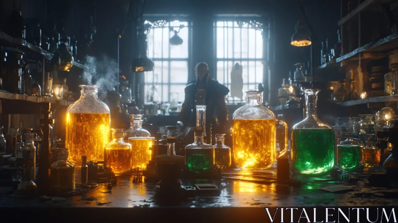 Glowing Potions in Alchemist Lab AI Image