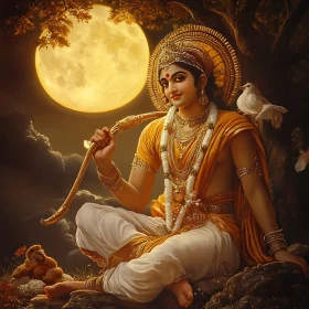 Lunar Deity with Dove: A Golden Aura