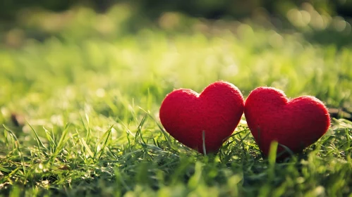 Two Red Hearts on a Green Field