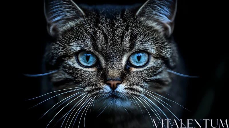 Feline with Intense Blue Eyes AI Image