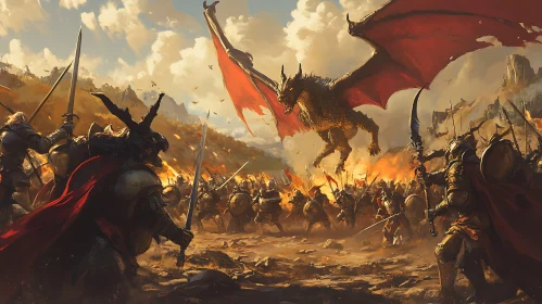 Epic Dragon Battle Over Warriors