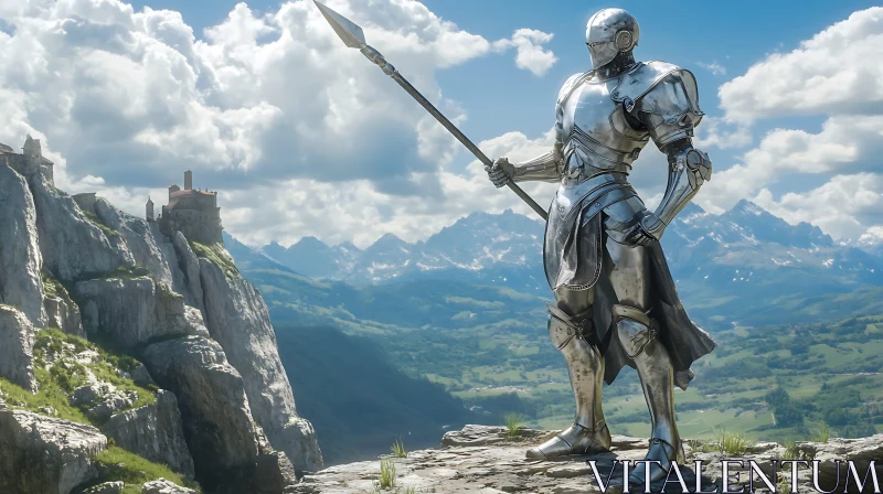 AI ART Armored Knight Overlooking Mountainous Landscape