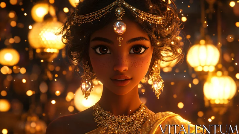 Radiant Woman in Gold Jewelry Portrait AI Image