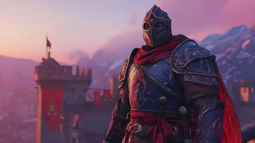Medieval Knight Protecting Fortress
