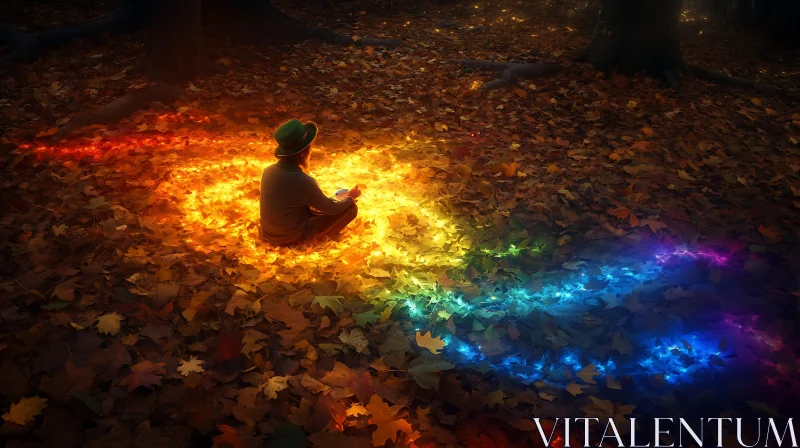 Autumnal Meditation with Rainbow Aura AI Image