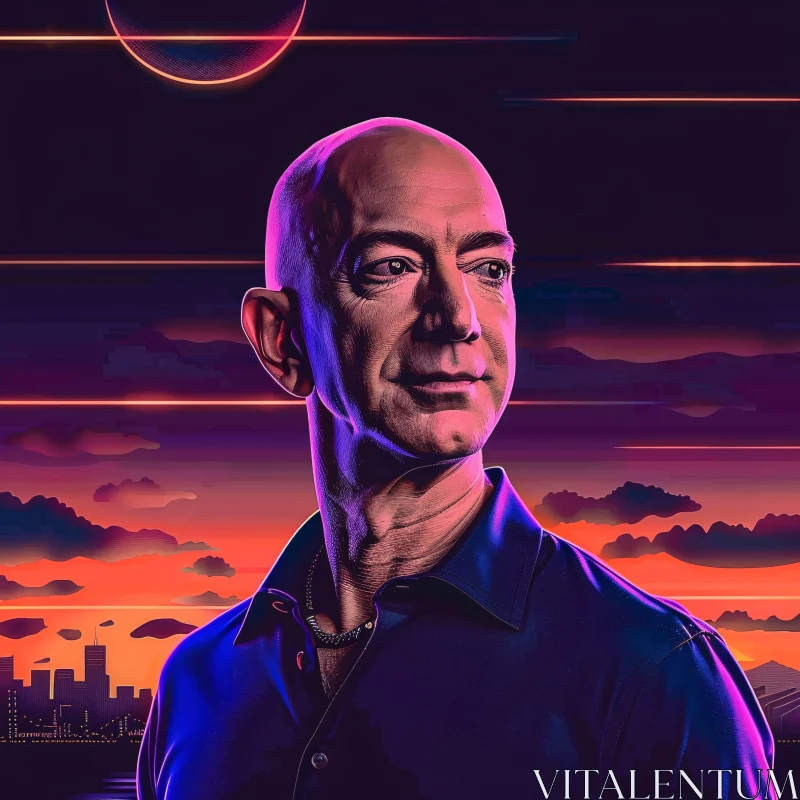 AI ART Jeff Bezos in Front of Futuristic Sunset