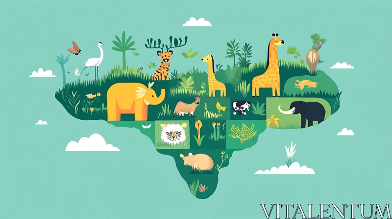 Colorful Wildlife Map Artwork AI Image