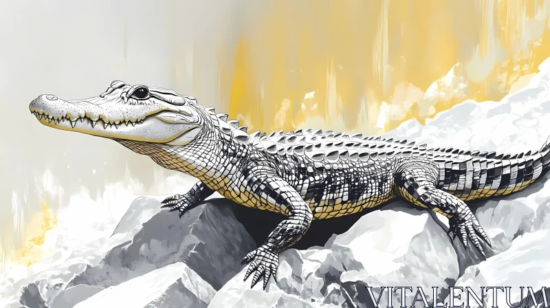 AI ART Crocodile Art with Golden Backdrop