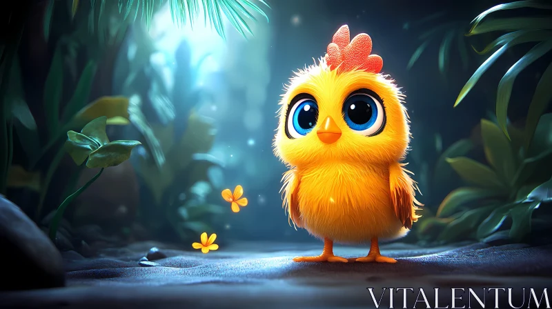 AI ART Cute Chick and Butterflies in Jungle