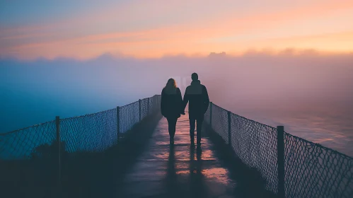 Couple Walking into Sunset