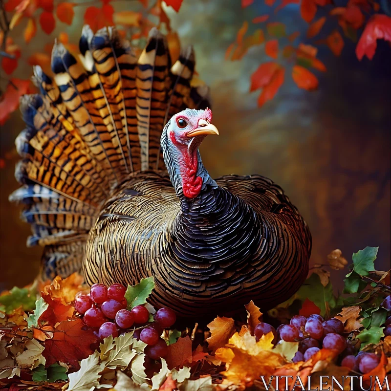 Thanksgiving Turkey in Fall Foliage AI Image