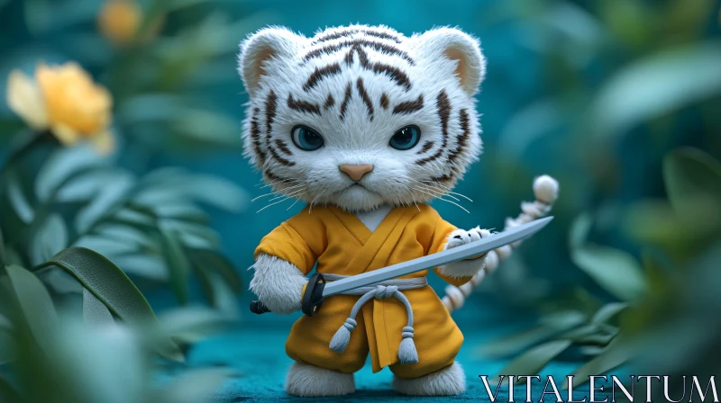 AI ART Fierce Feline: Tiger Cub with Sword