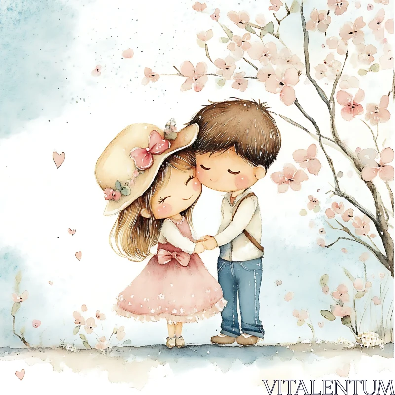 Sweet Couple Watercolor Illustration AI Image