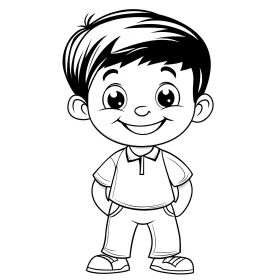 Smiling Boy Cartoon Outline Drawing