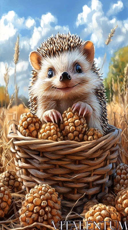 Charming Hedgehog in a Basket AI Image